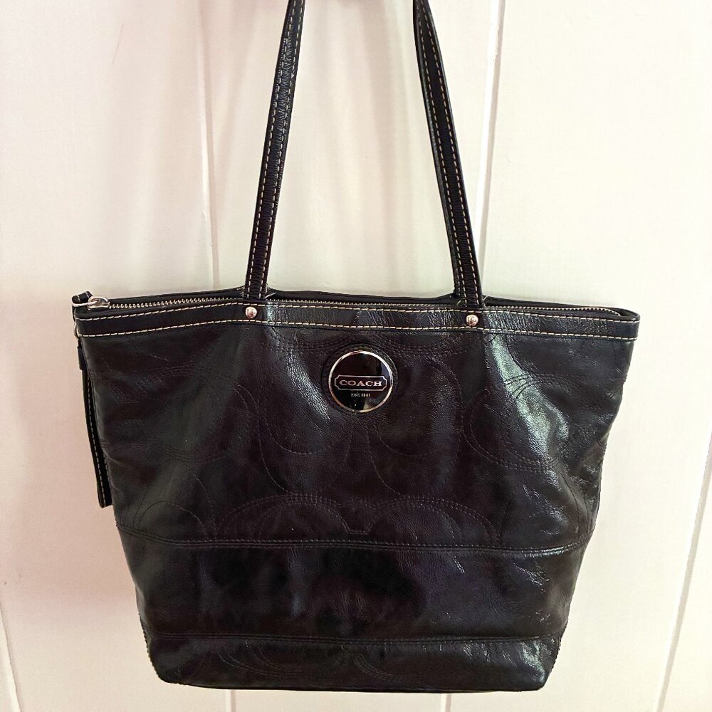 Coach Black Signature Patent Leather Shoulder Bag